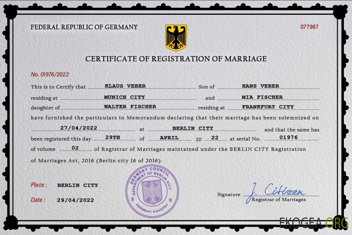Modèle PSD de certificat de mariage en Allemagne template Modèle PSD de certificat de mariage en Allemagne template